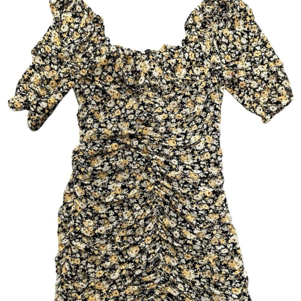 ASTR Floral Dusty Ruffle Neck Ruched Dress